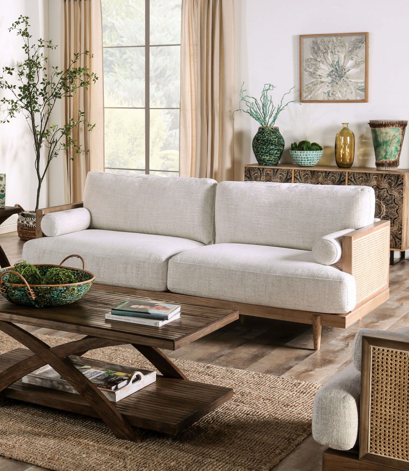 Alesund Beige/Light Oak Sofa & Loveseat