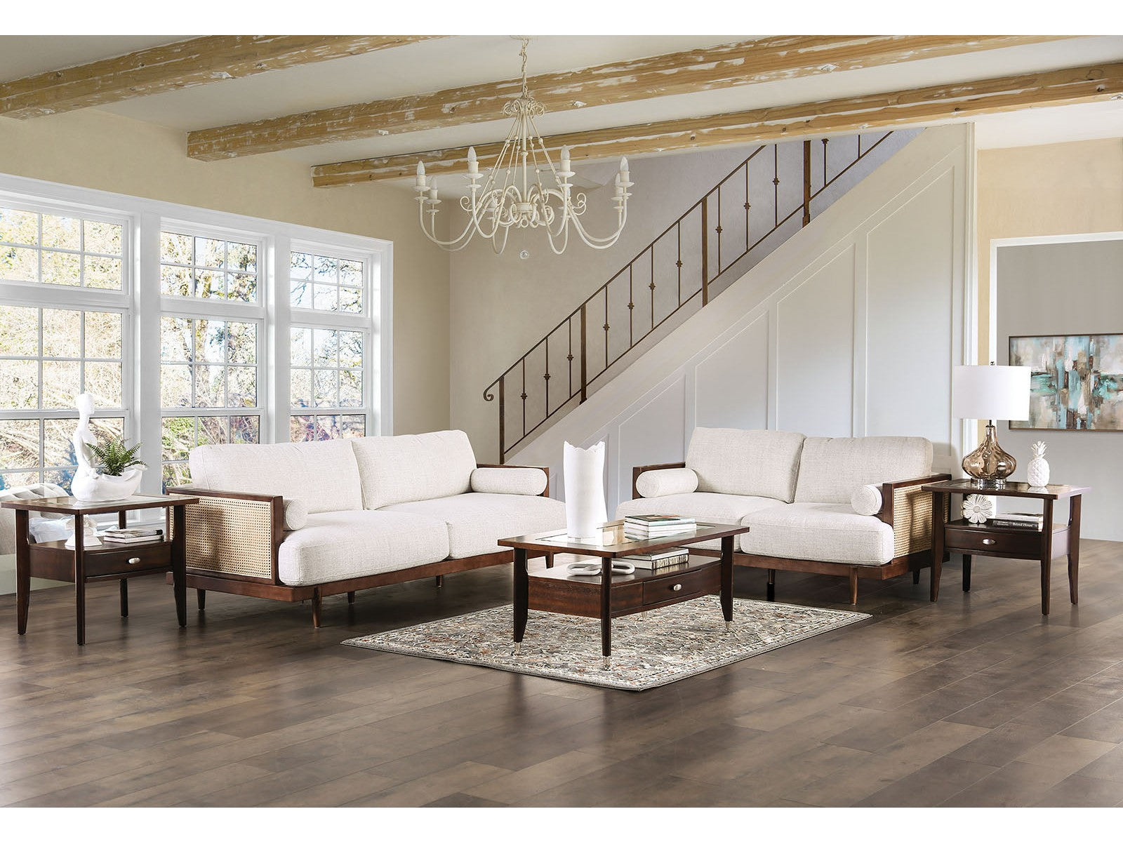 Alesund Beige/Walnut Sofa & Loveseat