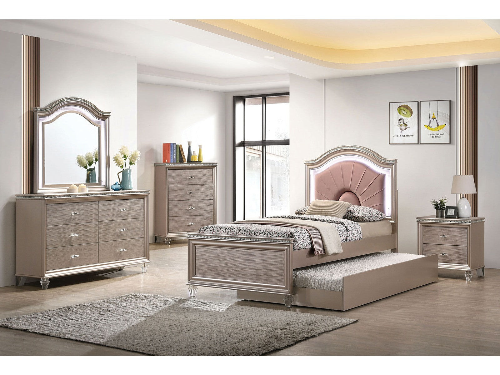 Allie Rose Gold 4 Pc. Twin Bedroom Set w/ Trundle