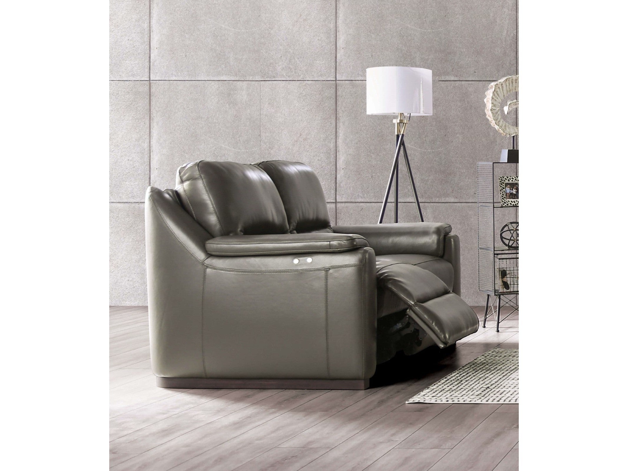 Altamura Gray Real Italian Leather Power Loveseat