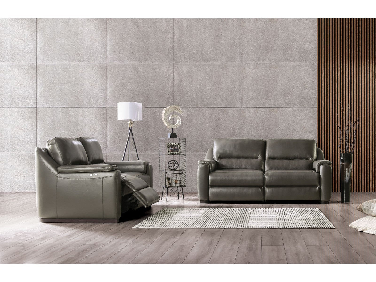 Altamura Gray Real Italian Leather Power Reclining Sofa & Loveseat