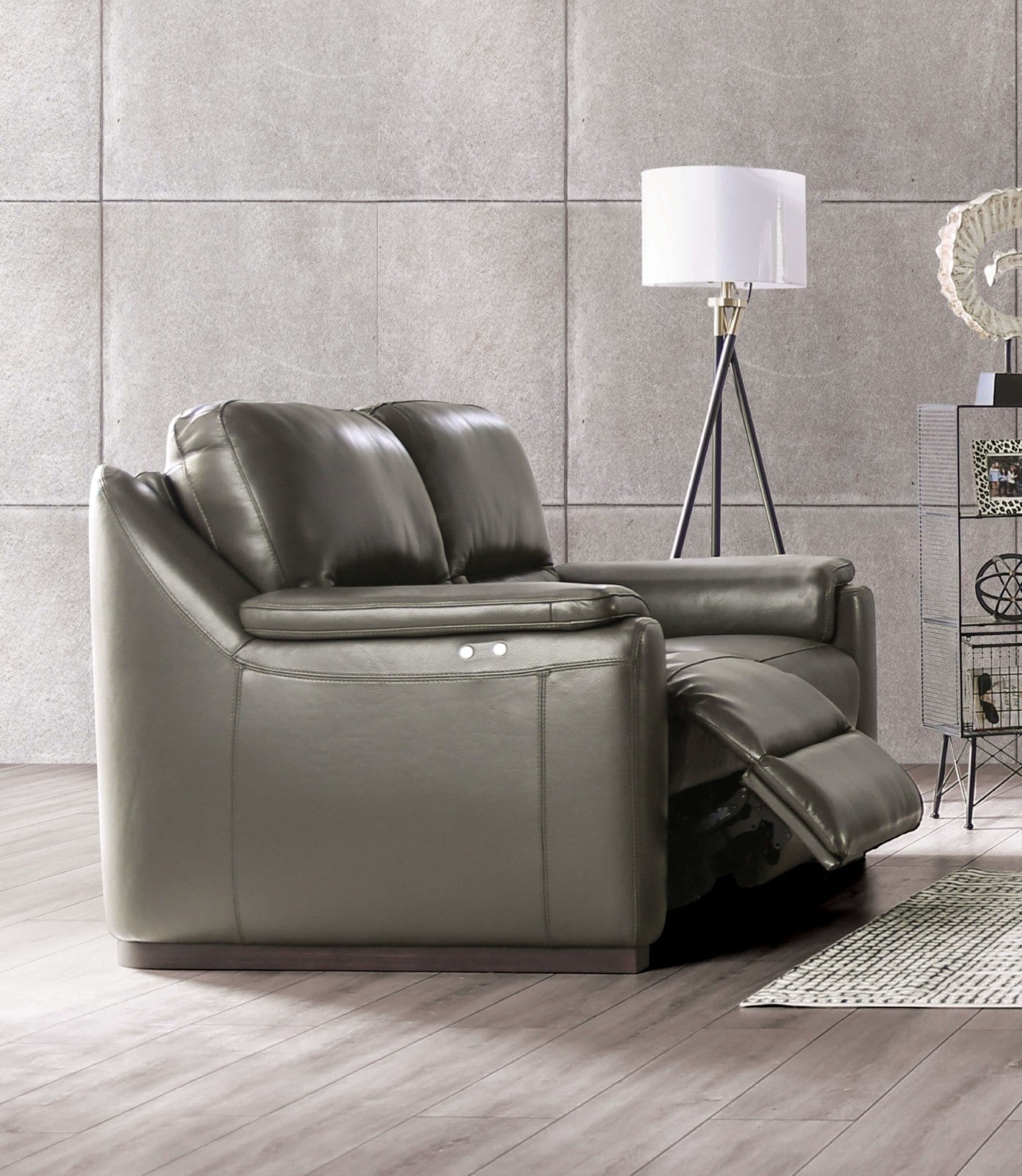 Altamura Gray Real Italian Leather Power Reclining Sofa & Loveseat