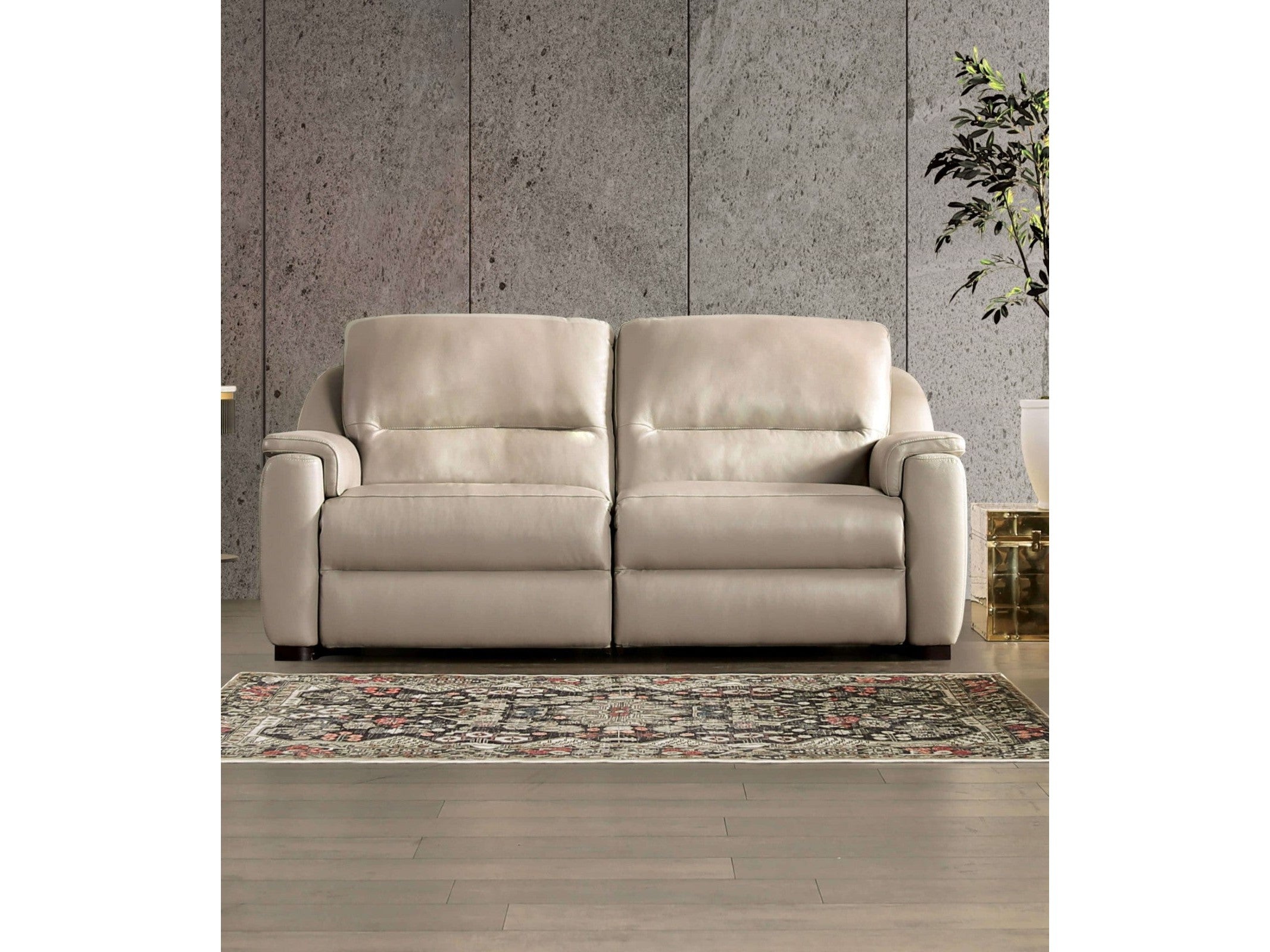 Altamura Taupe Real Italian Leather Power Loveseat