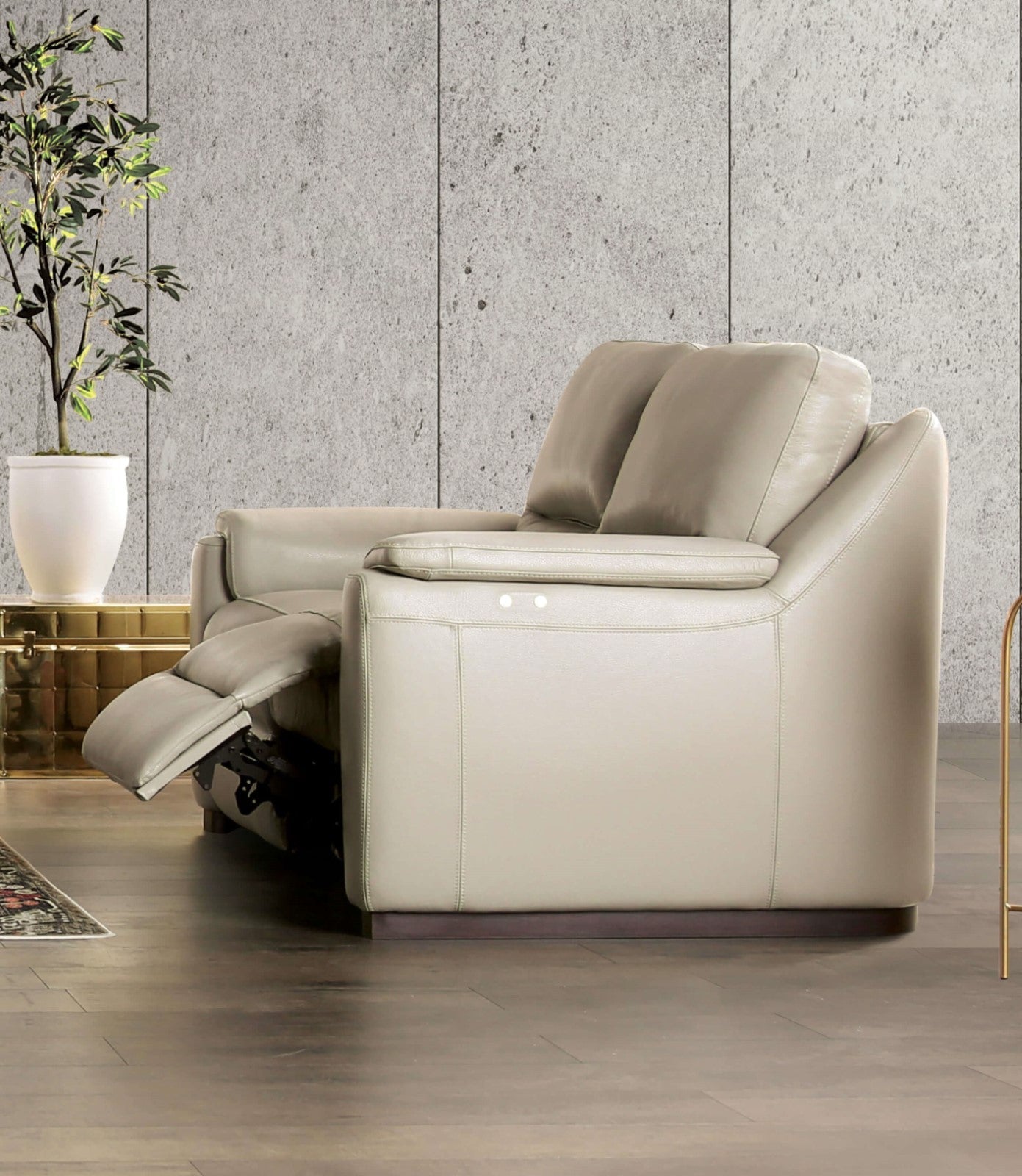 Altamura Taupe Real Italian Leather Power Reclining Sofa & Loveseat