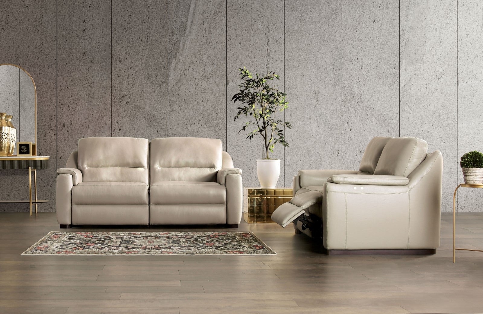 Altamura Taupe Real Italian Leather Power Reclining Sofa