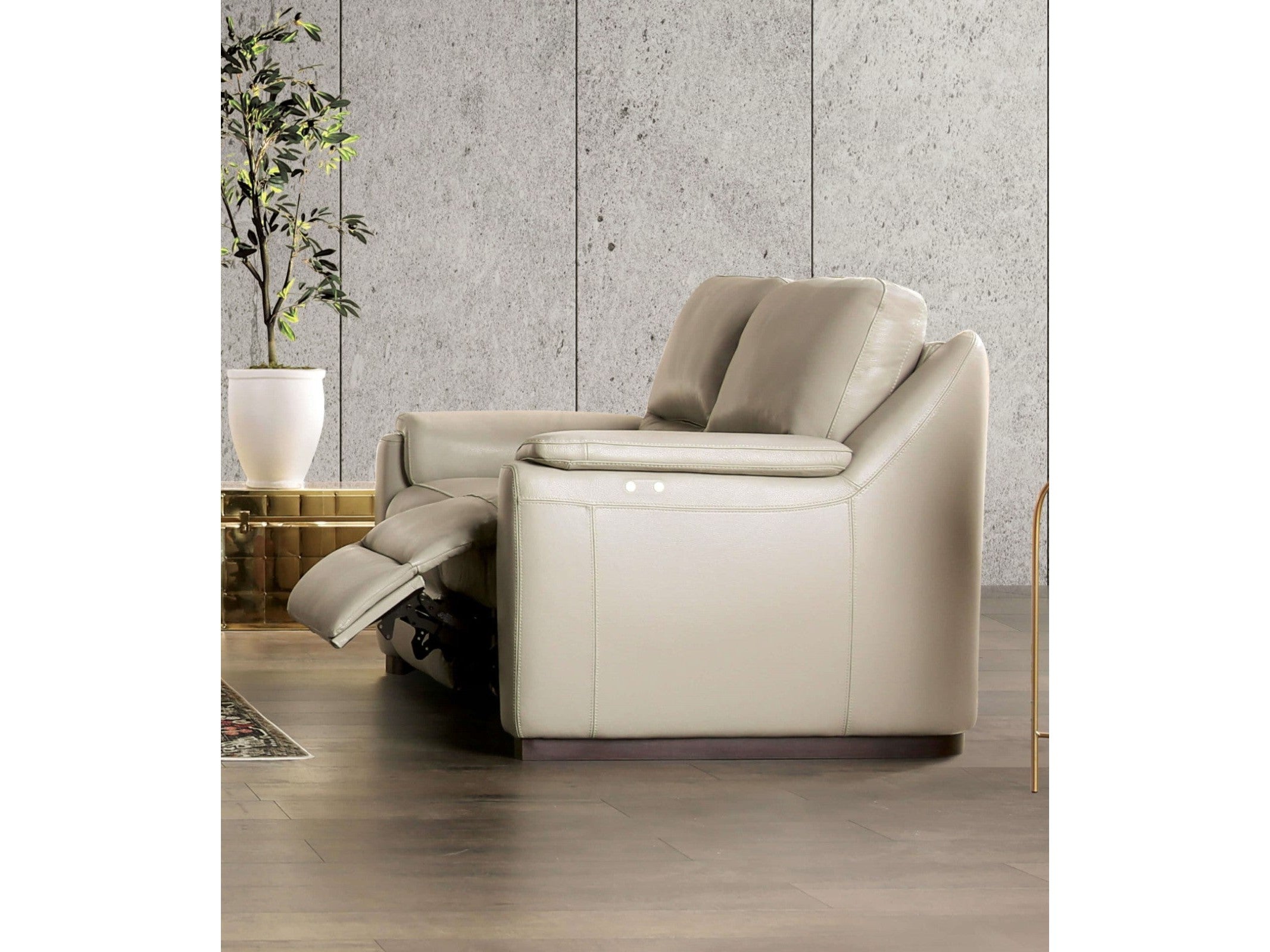Altamura Taupe Real Italian Leather Power Reclining Sofa