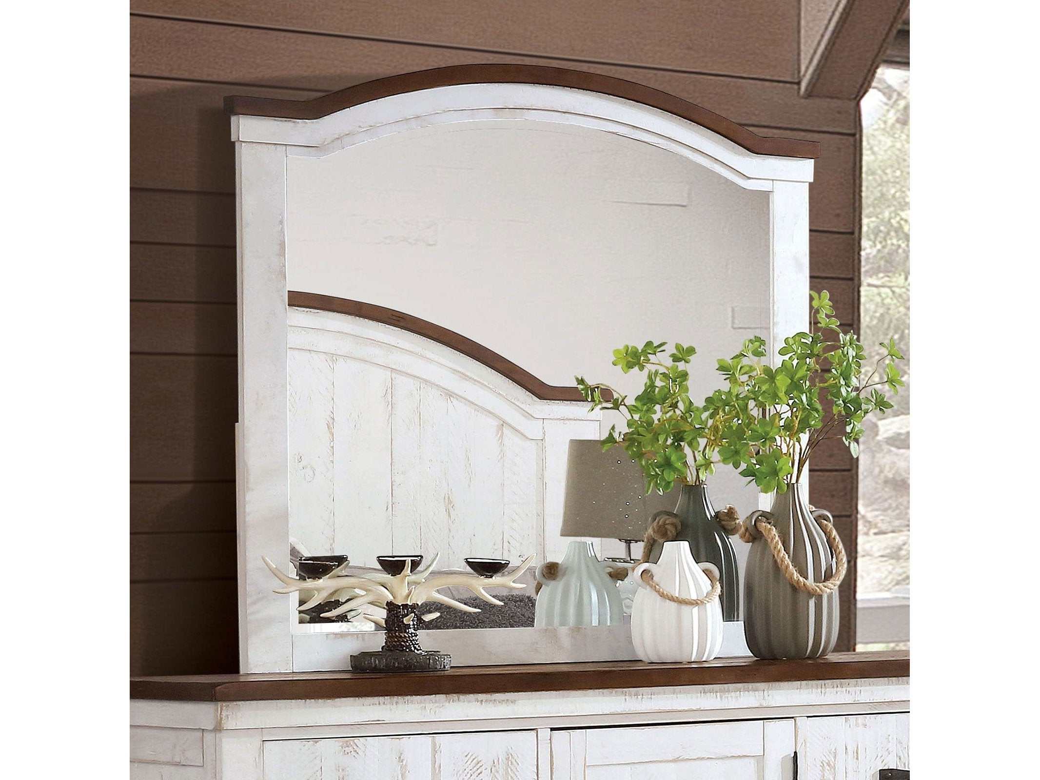 Alyson Distressed White & Walnut Mirror