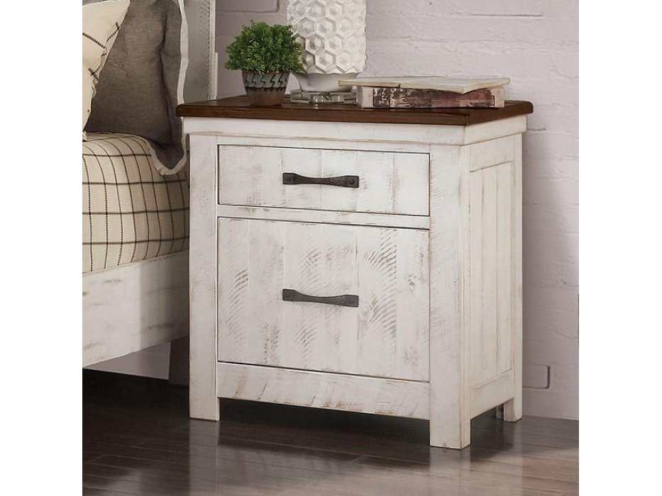 Alyson White & Walnut Nightstand w/ USB Plug