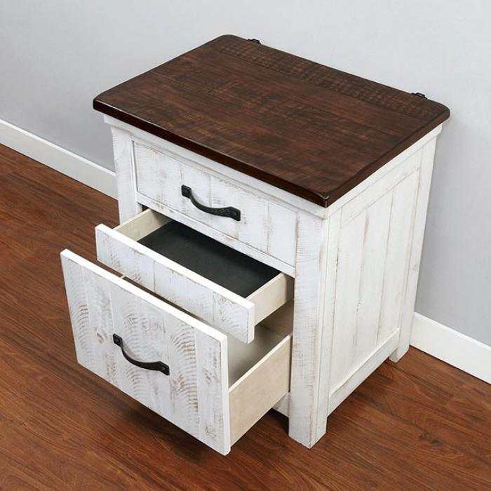 Alyson White & Walnut Nightstand w/ USB Plug