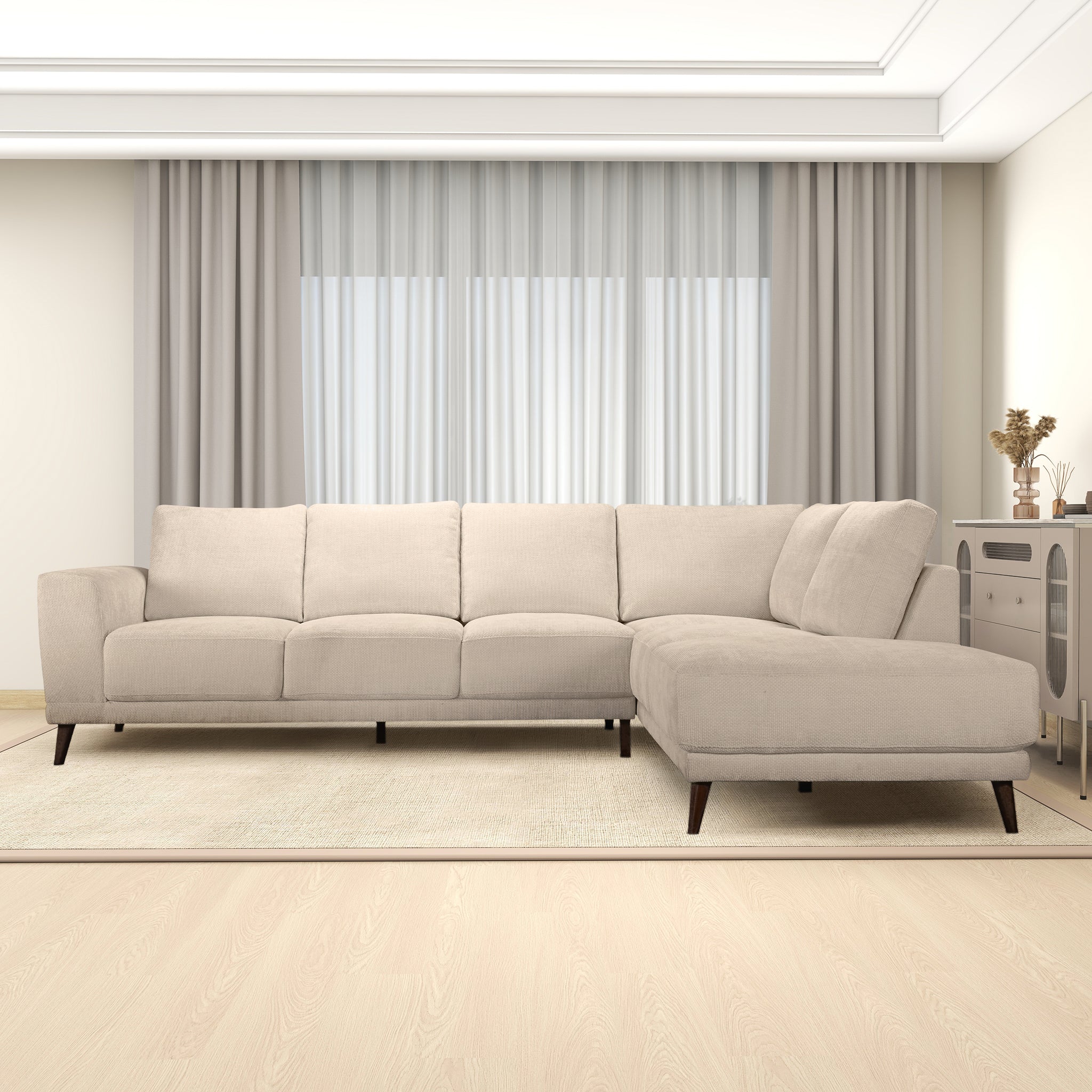 Amara Right Sectional Cream Fabric Sofa