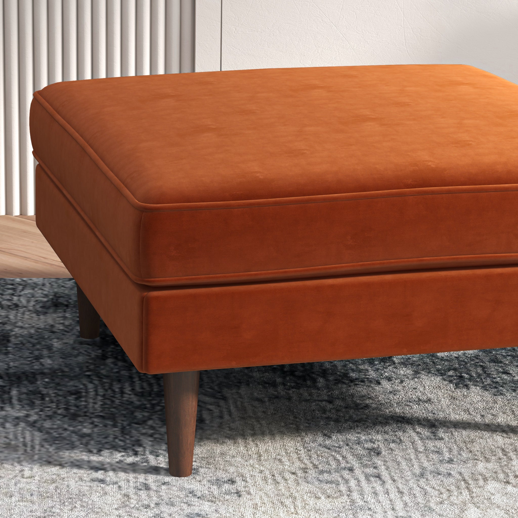 Amber  Square Upholstered Ottoman (Burnt Orange Velvet)