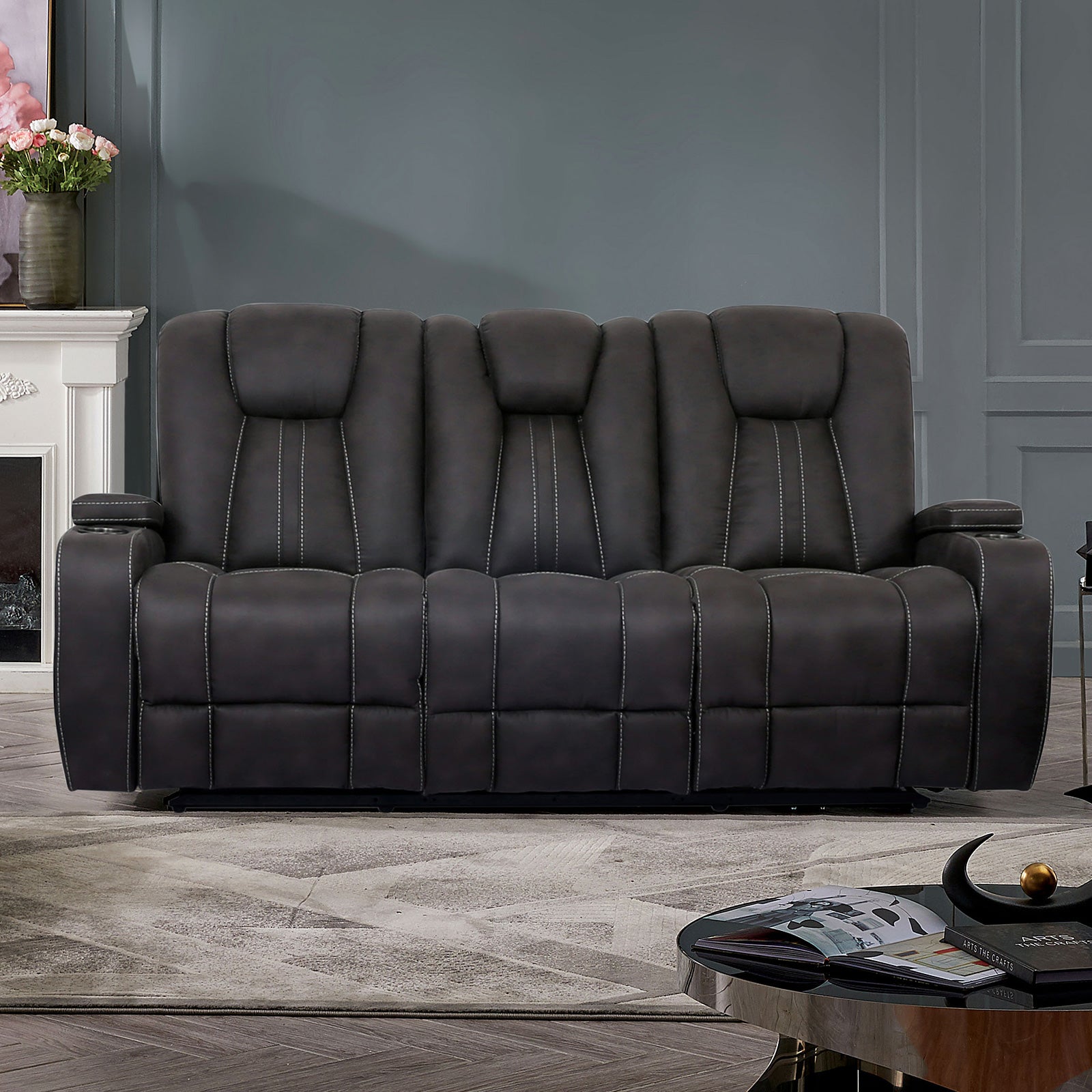 Amirah Dark Gray Sofa & Glider Loveseat