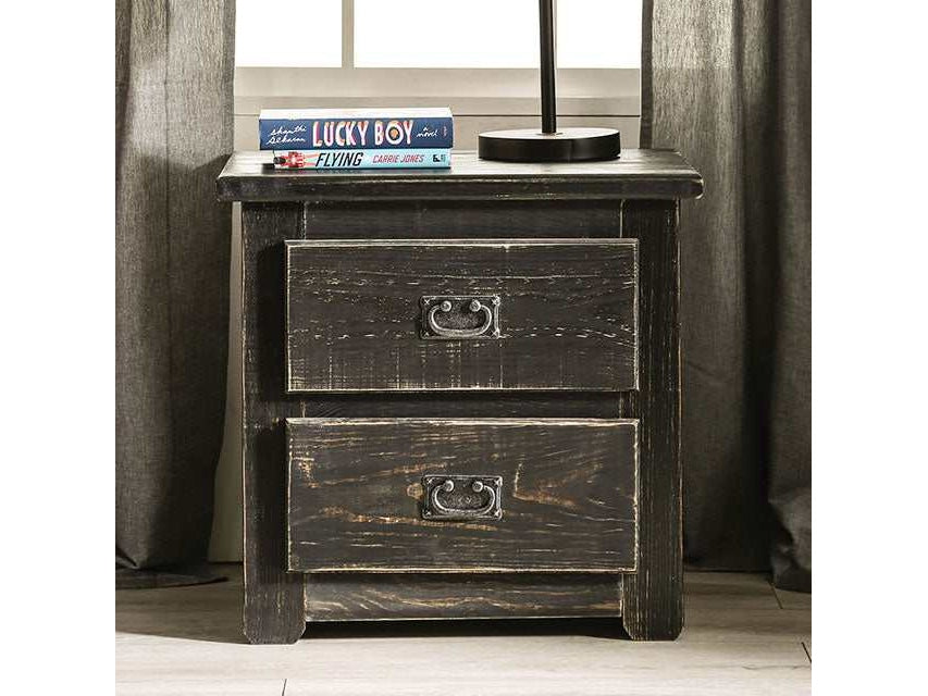 Ampelios Wire-Brushed Black Nightstand