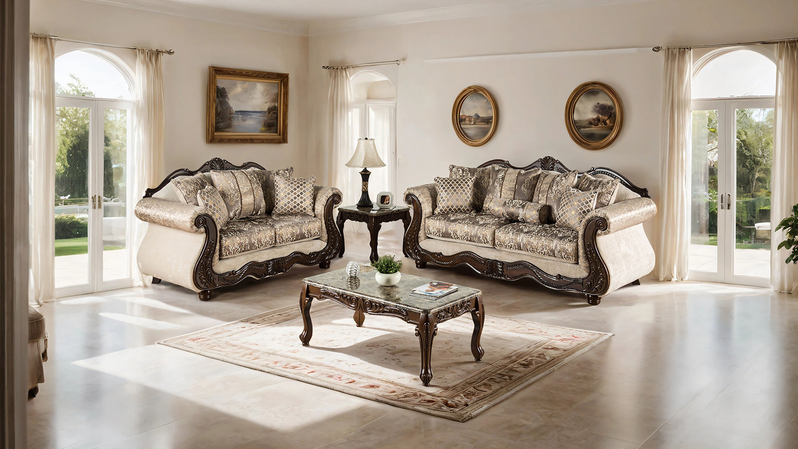 Andalusia Light Brown / Dark Cherry Loveseat