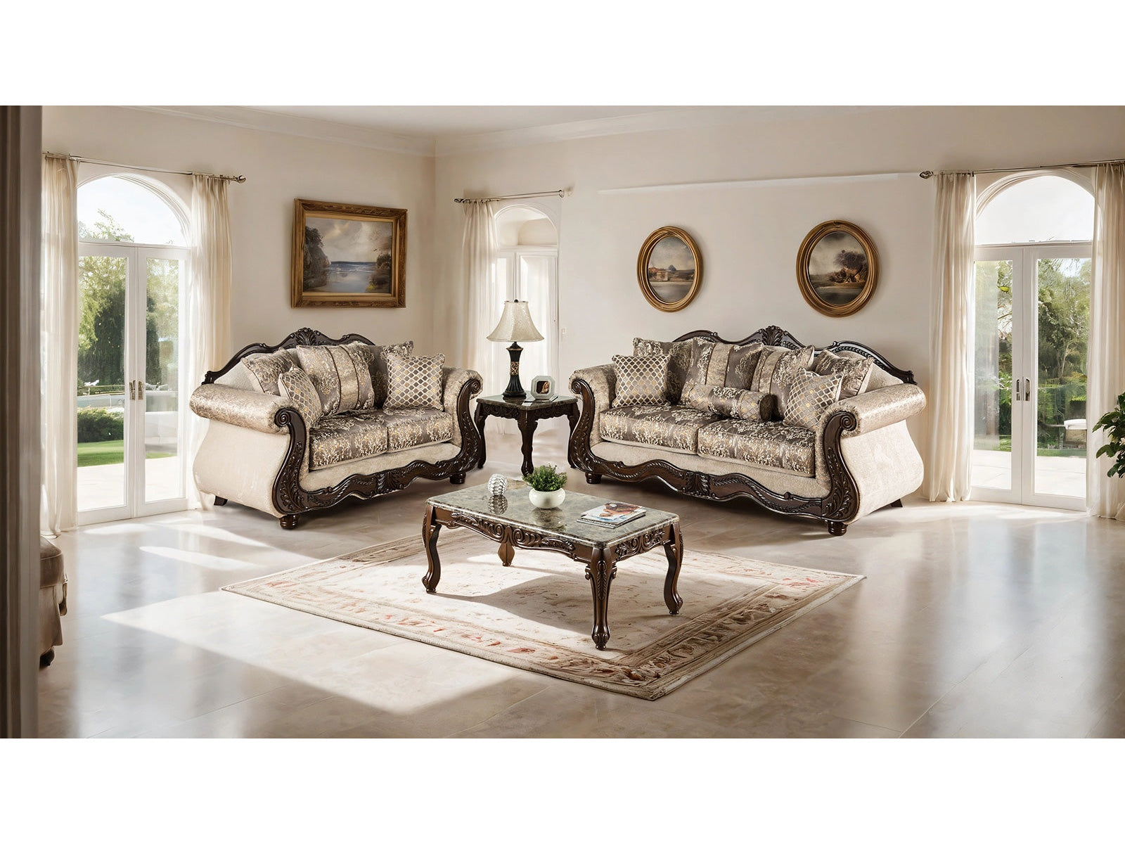 Andalusia Light Brown / Dark Cherry Upholstery Living Room Set