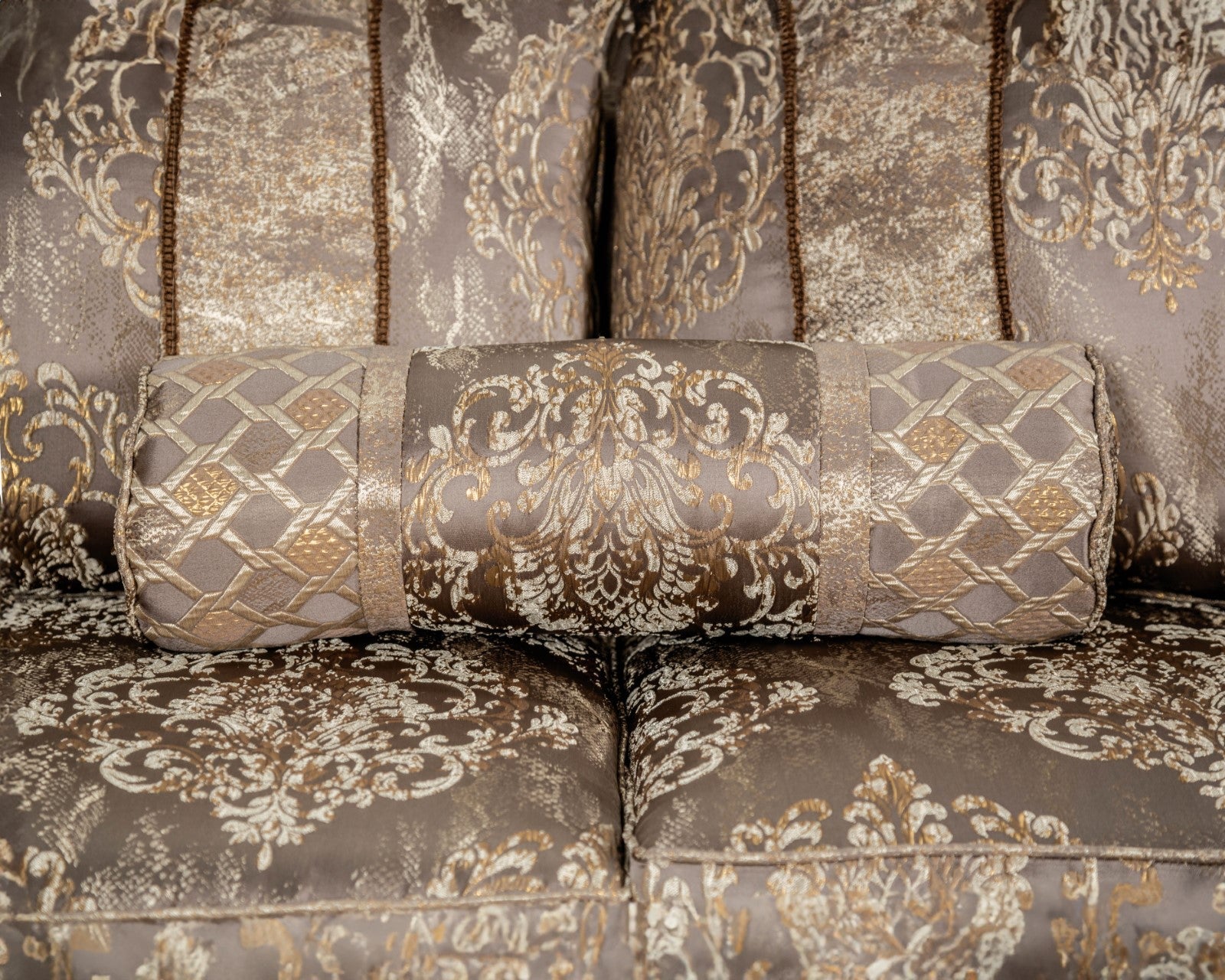 Andalusia Light Brown / Dark Cherry Upholstery Living Room Set