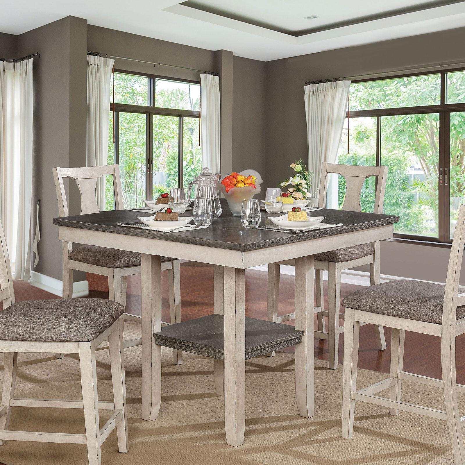 Ann Antique White & Gray 5p Counter Height Dining Room Set