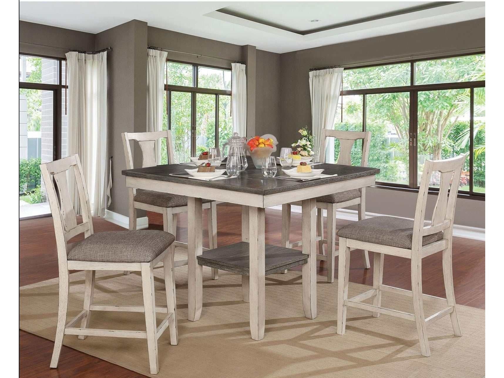 Ann Antique White & Gray 5p Counter Height Dining Room Set