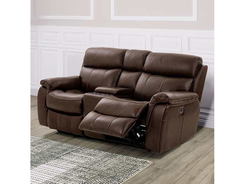 Antenor Brown Top Grain Leather Match Power Loveseat
