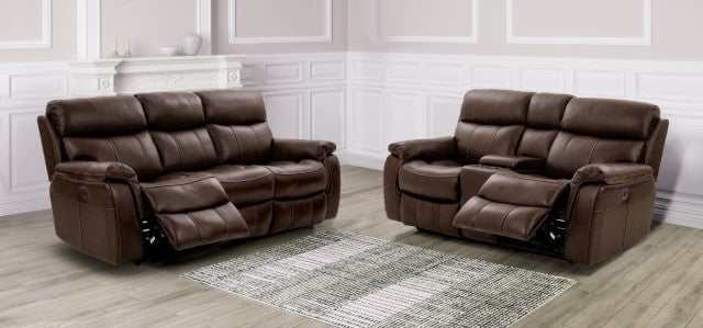 Antenor Brown Top Grain Leather Match Power Loveseat