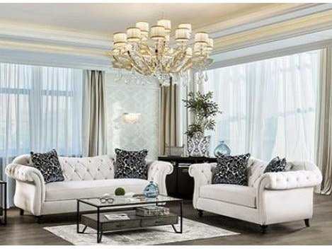 Antoinette White Velvet Stationary Sofa & Loveseat 2pc