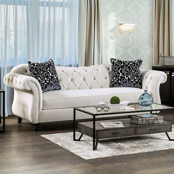 Antoinette White Velvet Stationary Sofa & Loveseat 2pc