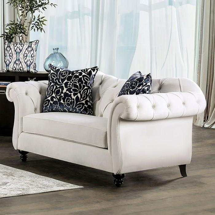 Antoinette White Velvet Stationary Sofa & Loveseat 2pc