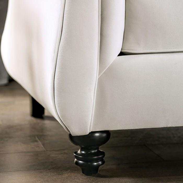 Antoinette White Velvet Stationary Sofa & Loveseat 2pc