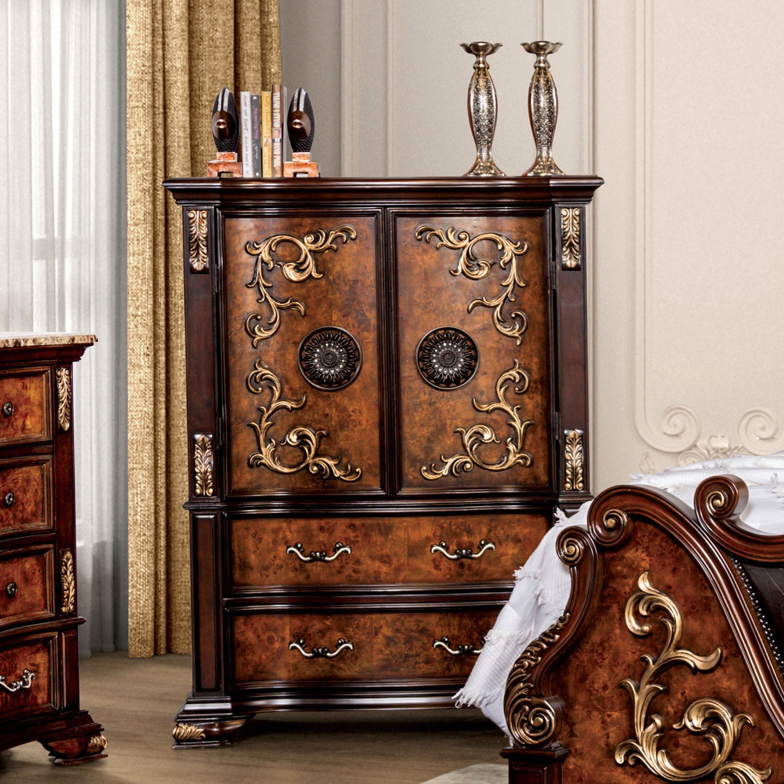 Aquilina Cherry/Oak 5 Pc. Queen Bedroom Set w/ Chest