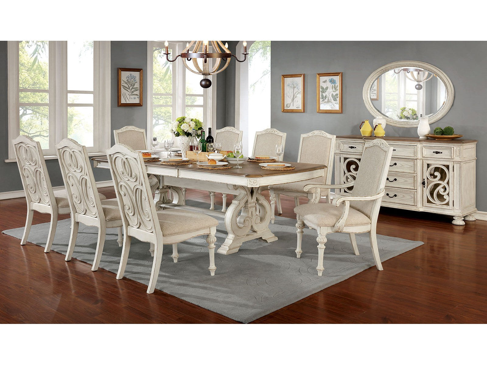 Arcadia Antique White 9 Pc. Dining Room Set