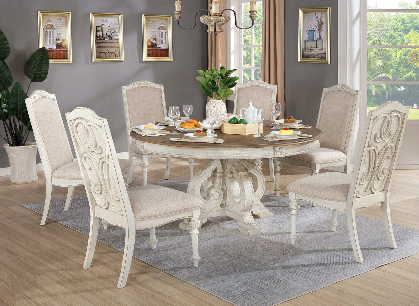 Arcadia Antique White/Ivory 5 Pc. Round Dining Room Set