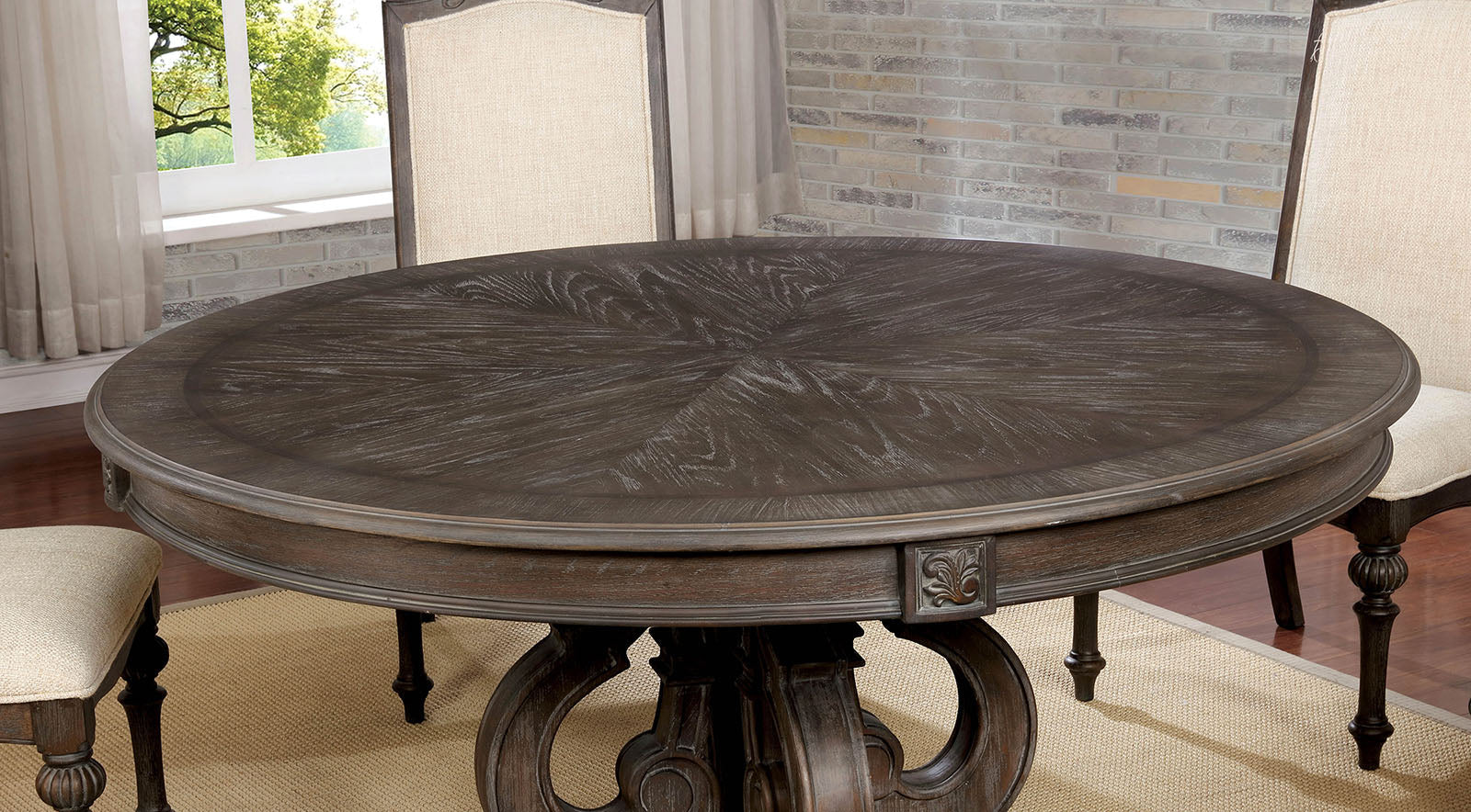 Arcadia Rustic Natural Tone/Ivory 7 Pc. Round Dining Room Set