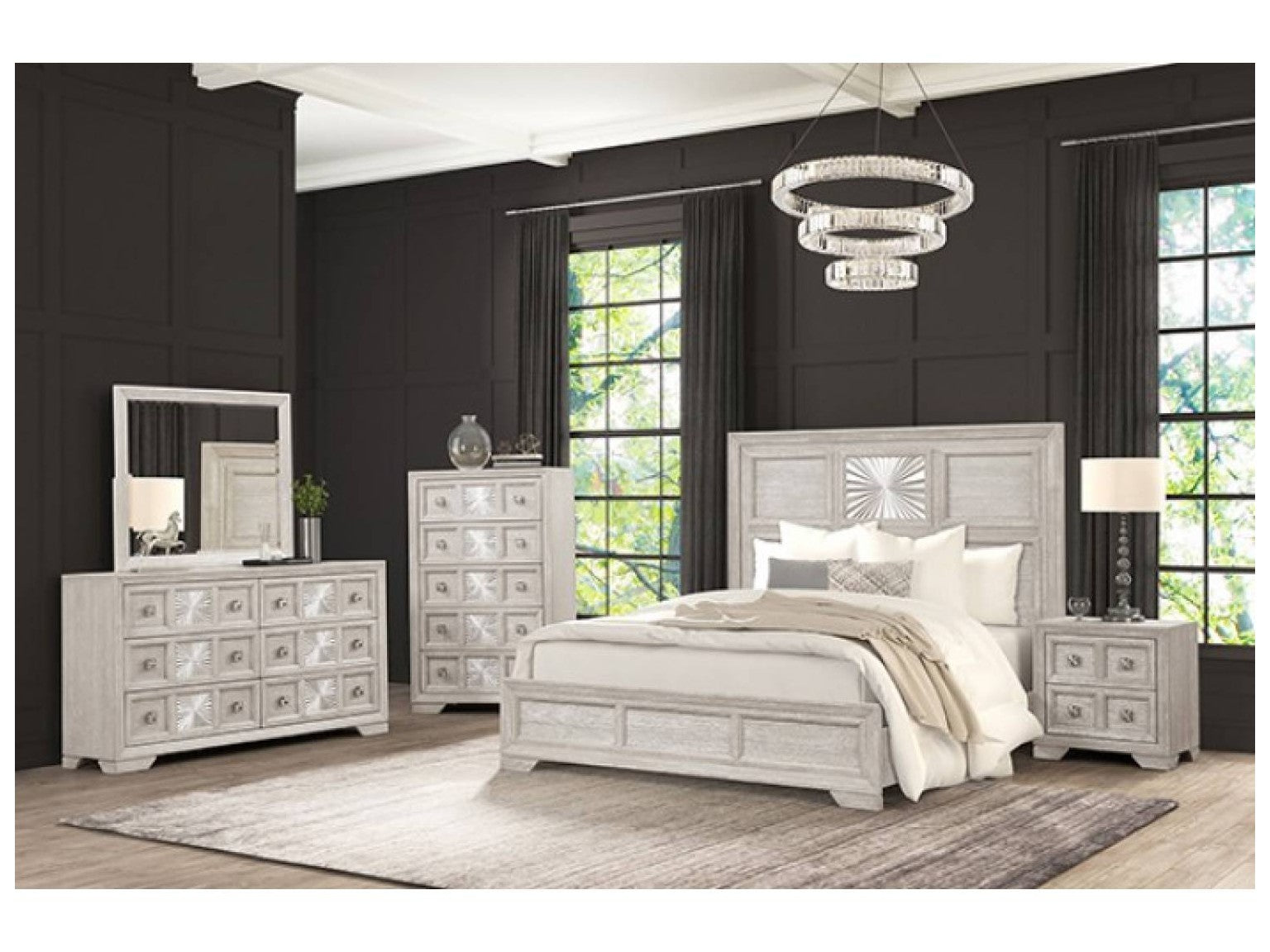Argenthart Light Gray Queen 5 Piece Bedroom Set w/Chest