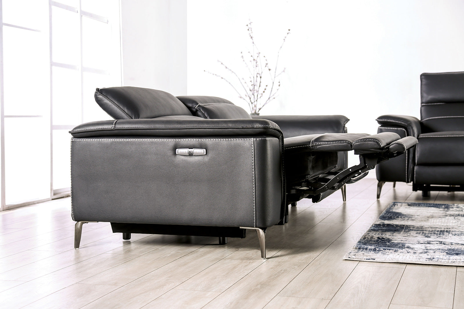 Ascona Black Leatherette Power Reclining Sofa & Loveseat