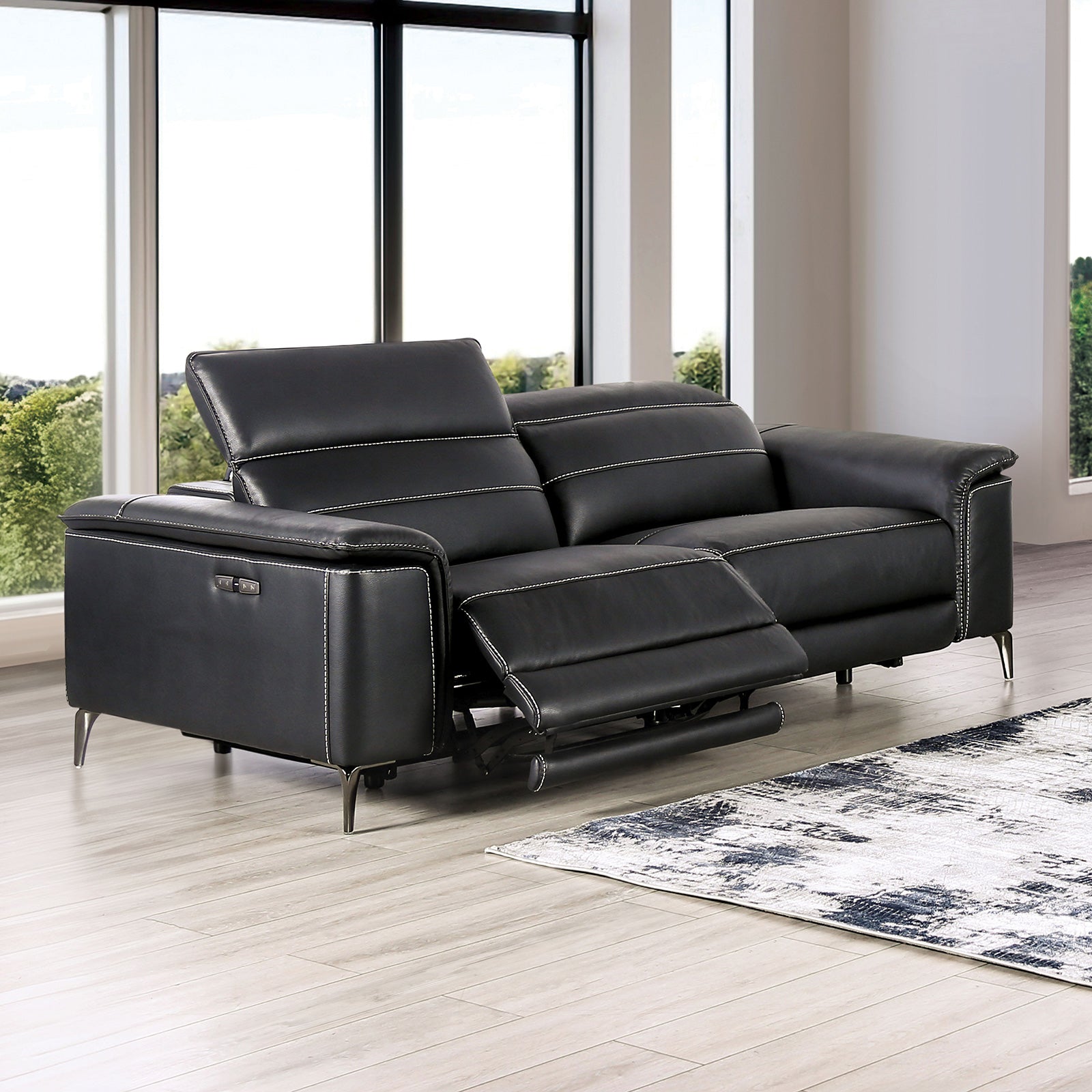 Ascona Black Leatherette Power Reclining Sofa & Loveseat