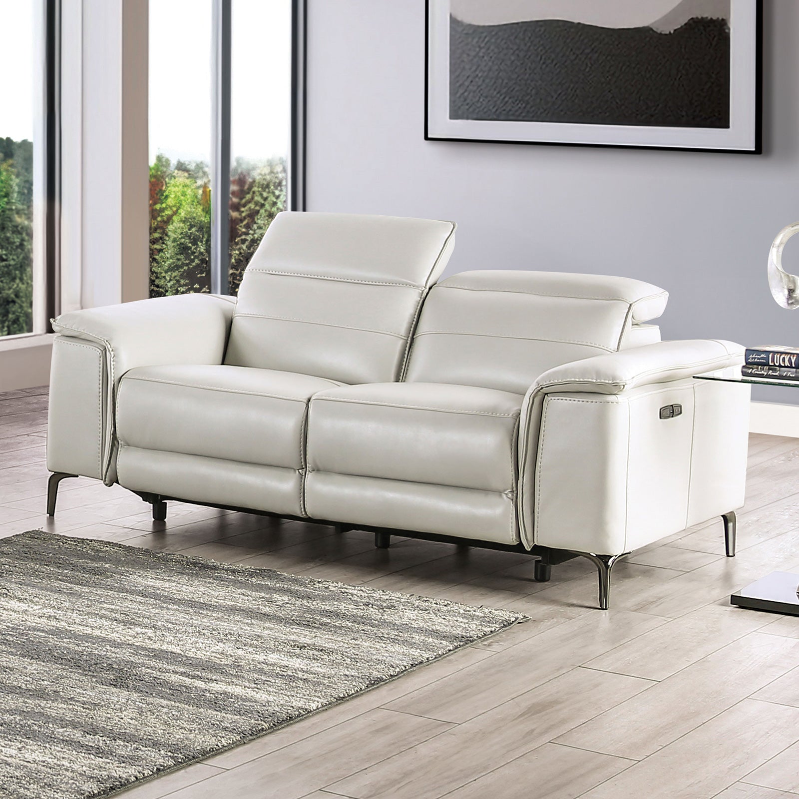 Ascona Light Taupe Leatherette Power Reclining Sofa & Loveseat