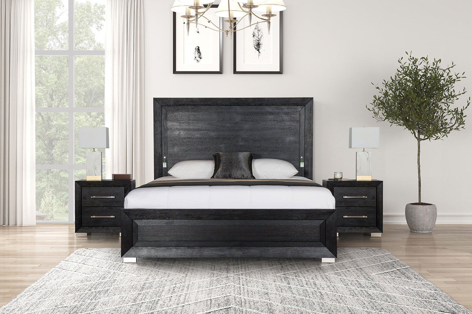 Ashbourne Black Queen 5 Piece Bedroom Set w/2 Nightstands