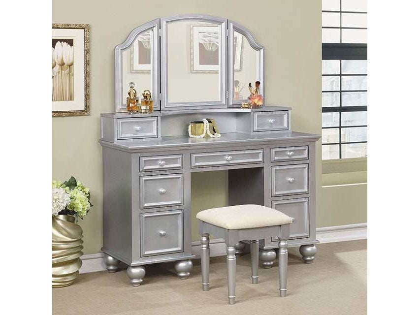 Athy Silver Vanity w/ Stool