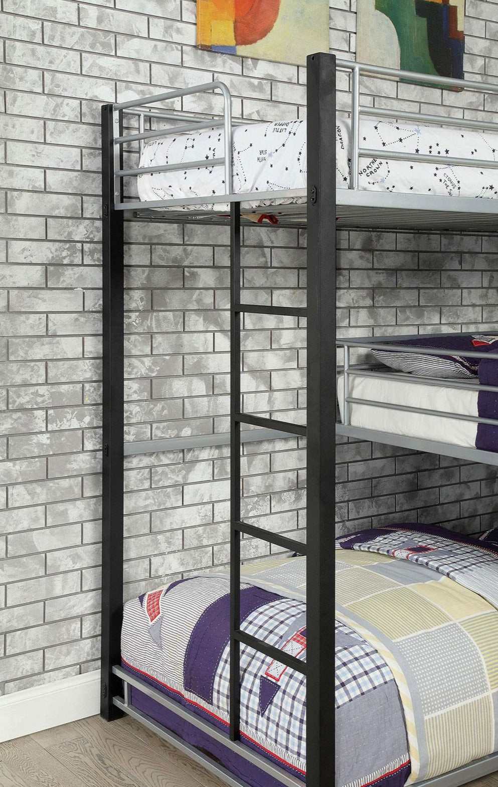 Aubrey Antique Black Twin Triple Decker Bunk Bed