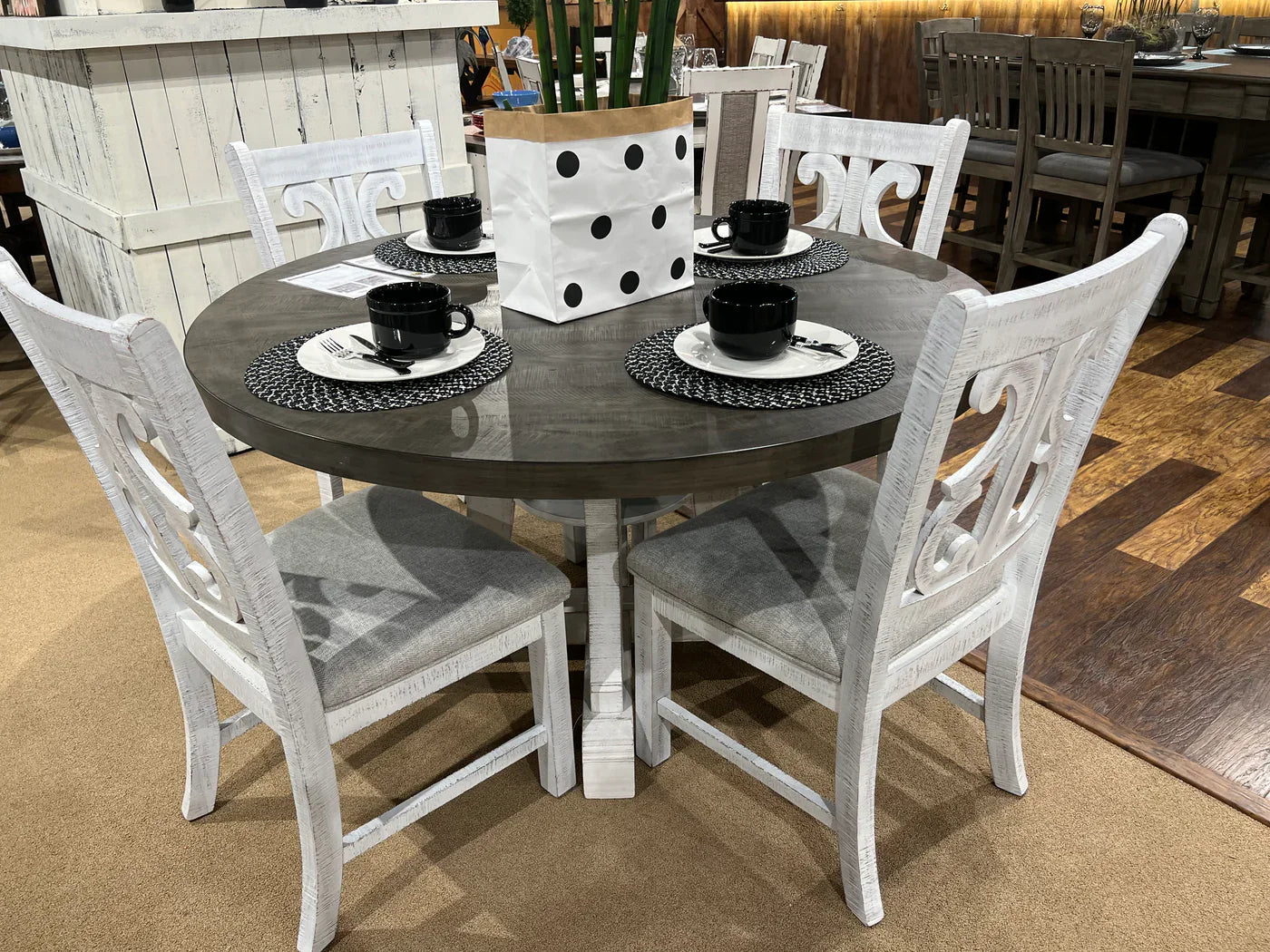 Auletta Distressed White/Gray Round Dining Table