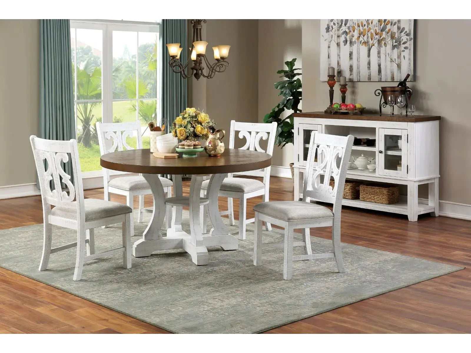 Auletta White & Dark Oak 5pc Round Dining Room Set