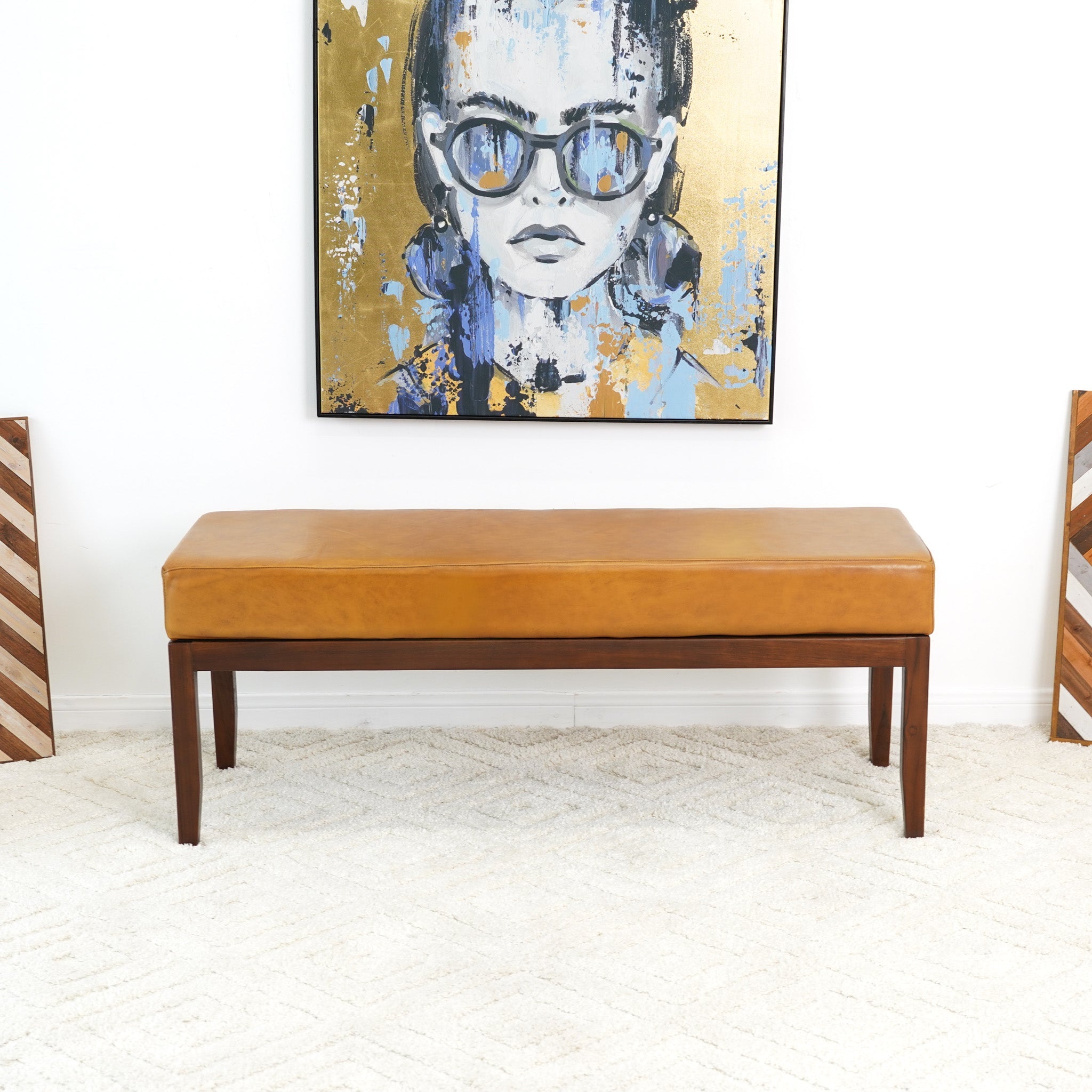 Austin Bench (Antique Tan Leather - w/o Lines)