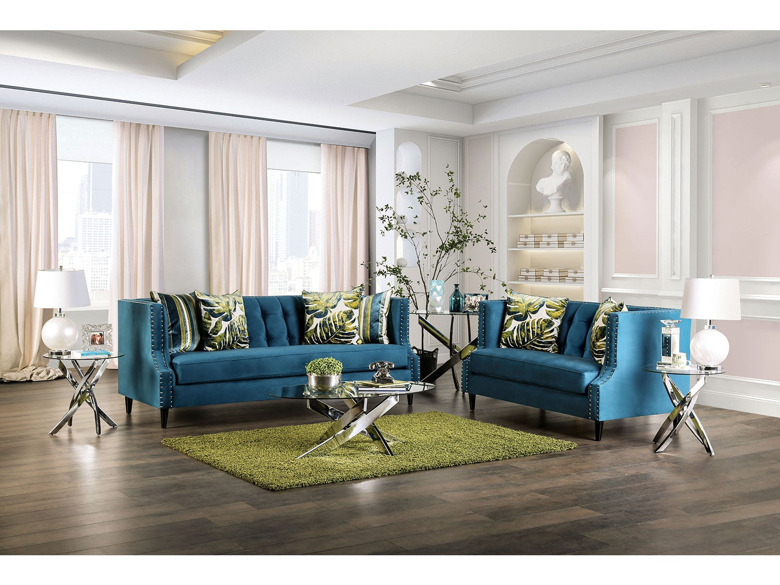 Azuletti Dark Teal/Apple Green Sofa & Loveseat