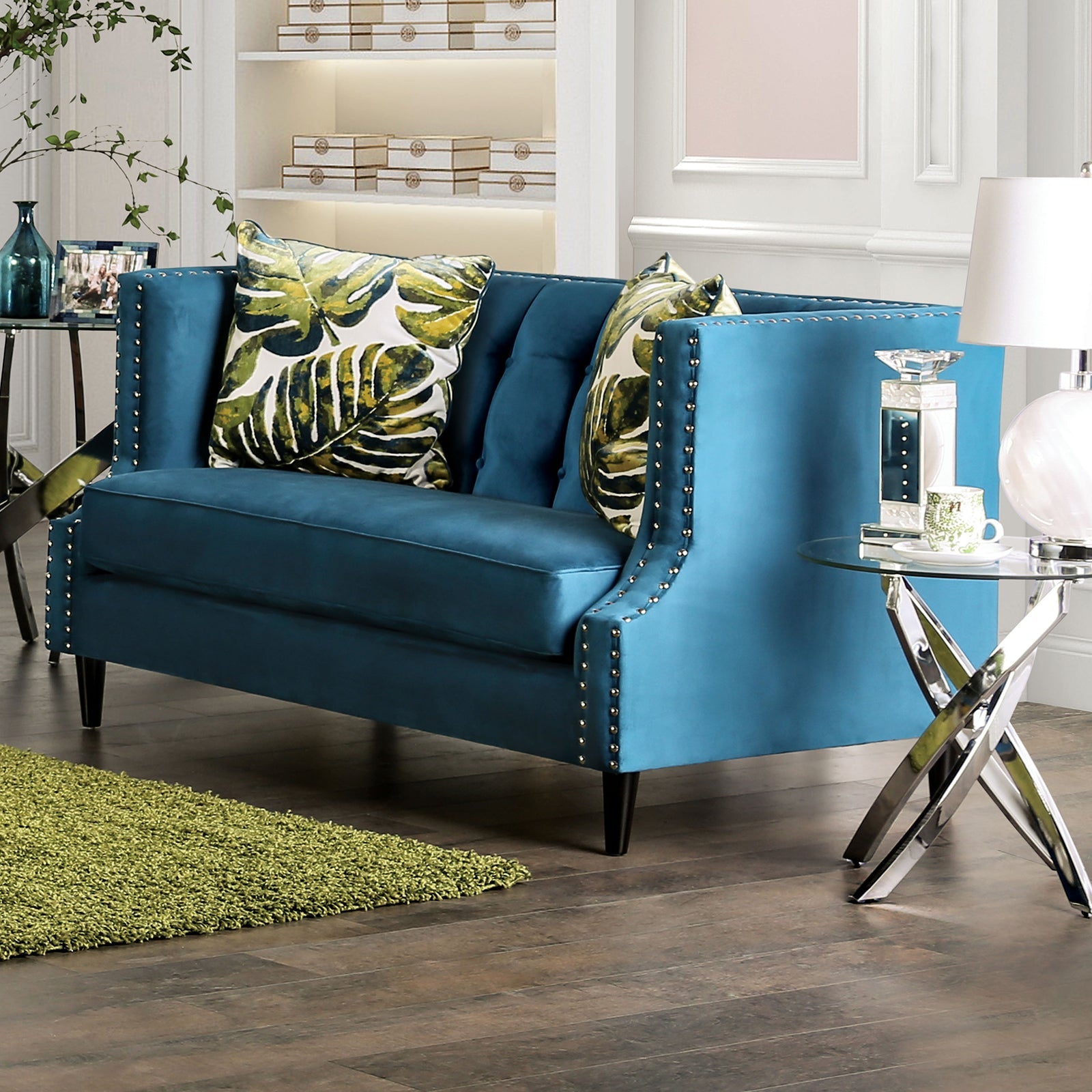 Azuletti Dark Teal/Apple Green Sofa & Loveseat