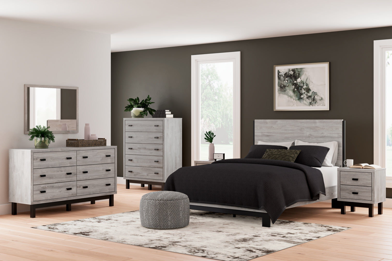 Vessalli Beige Panel Bed with Dresser