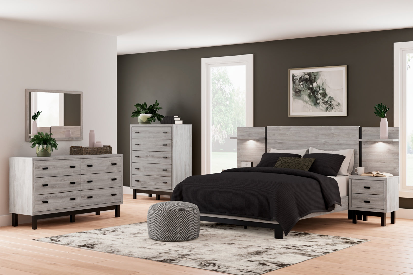 Vessalli Beige Panel Bed with Dresser