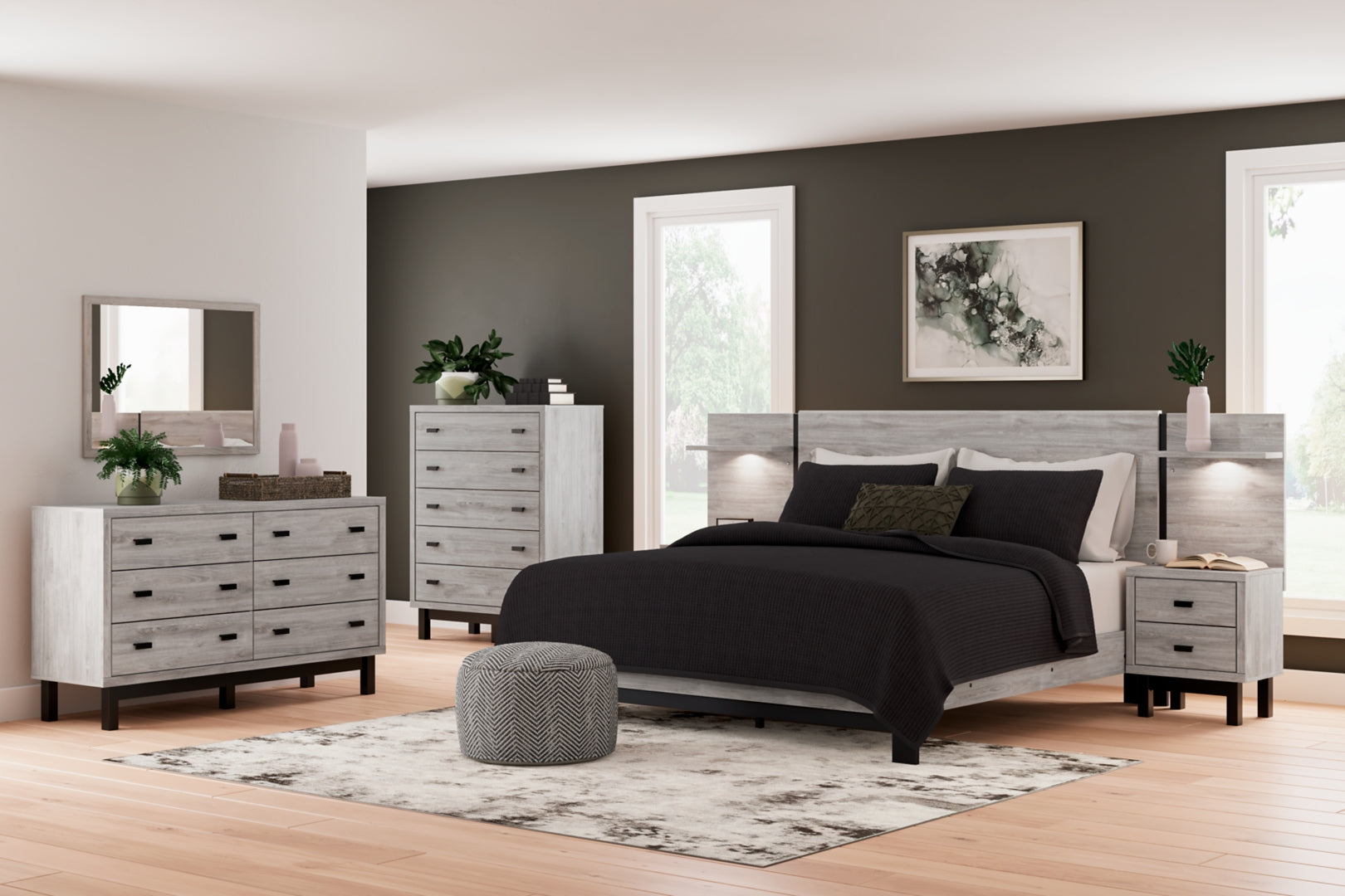 Vessalli Beige Panel Bed with Dresser