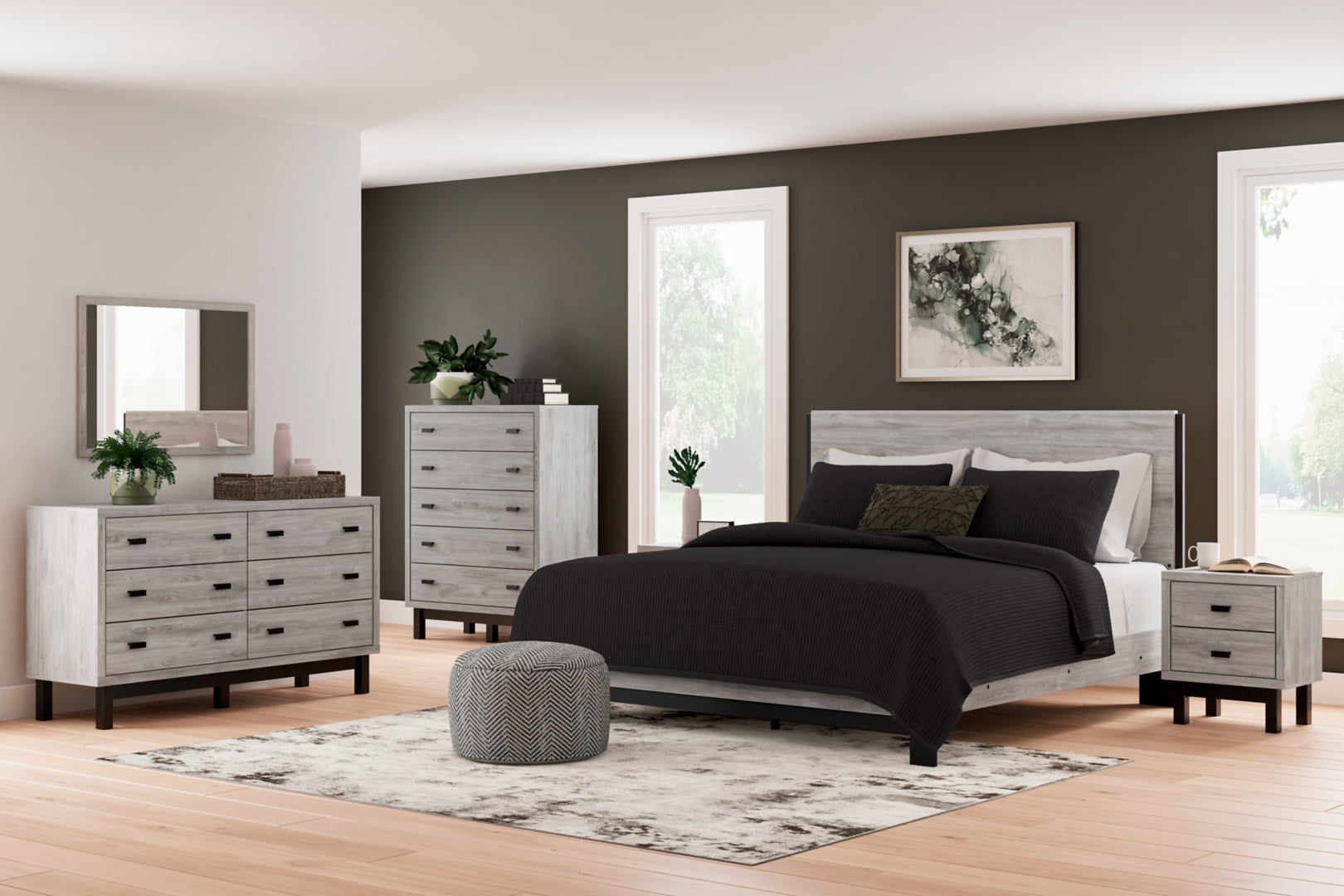 Vessalli Beige Panel Bed with Dresser