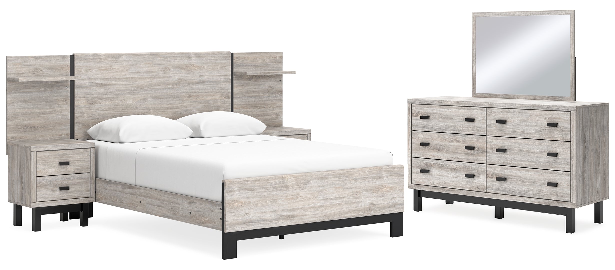 Vessalli Beige Panel Bed with Dresser