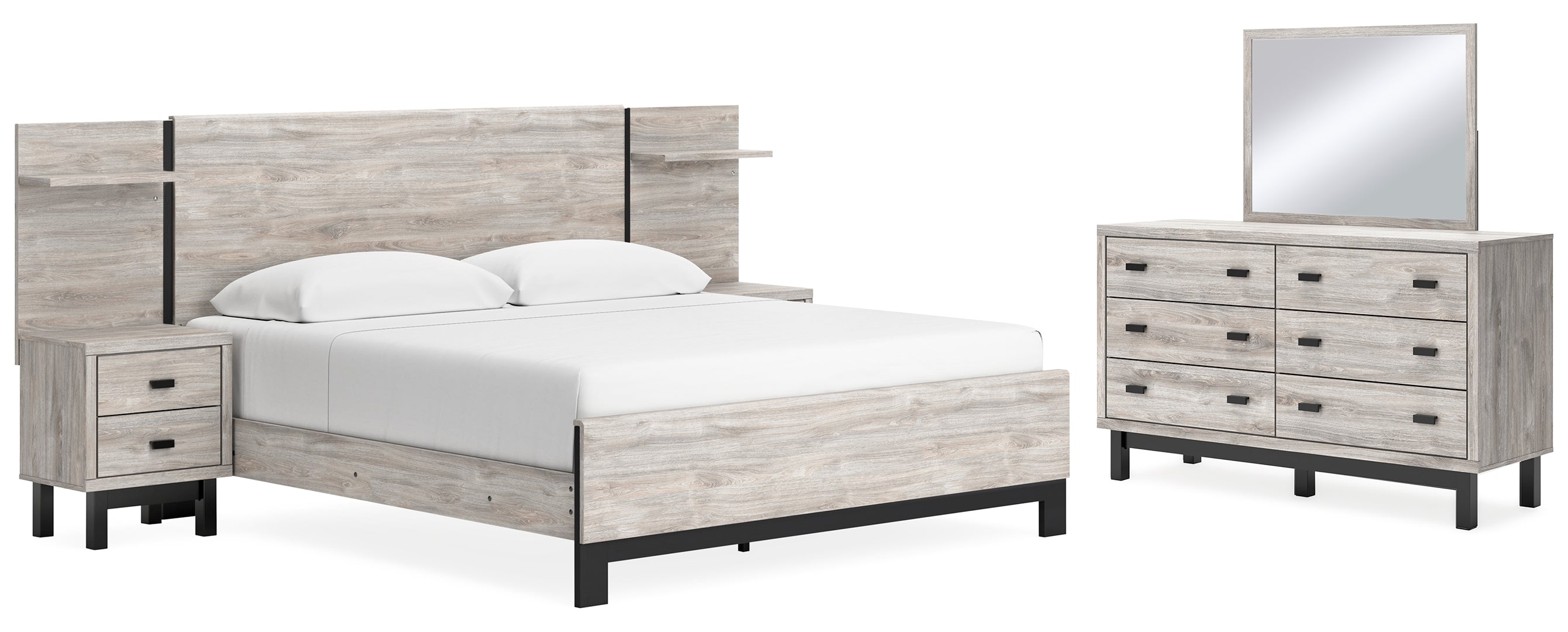 Vessalli Beige Panel Bed with Dresser